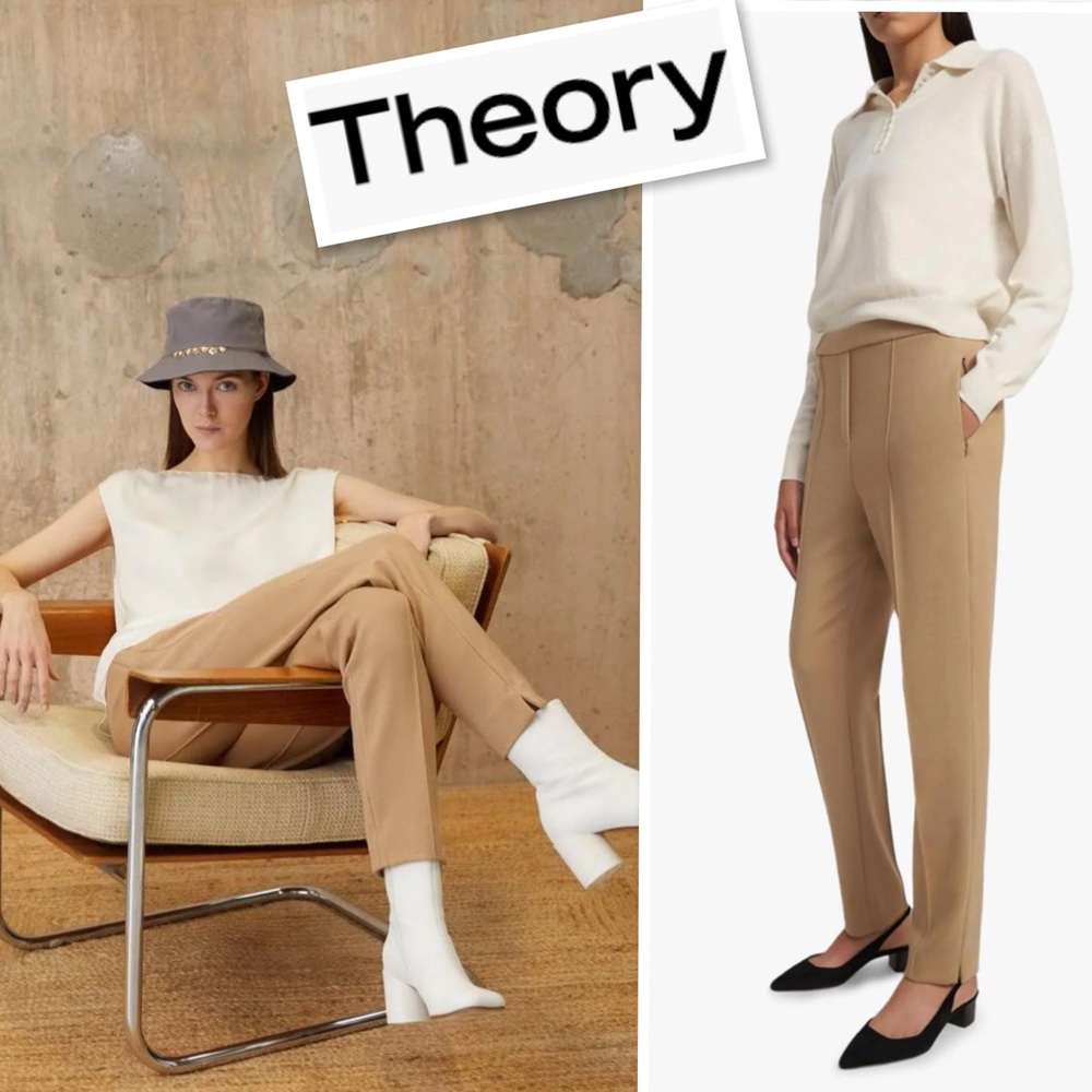 Theory Pull-On Waist Pant in Double-Knit Viscose In Camel Size 00